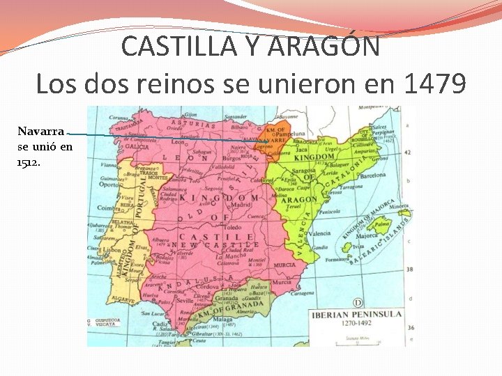 CASTILLA Y ARAGÓN Los dos reinos se unieron en 1479 Navarra se unió en