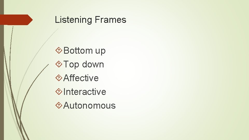 Listening Frames Bottom up Top down Affective Interactive Autonomous 