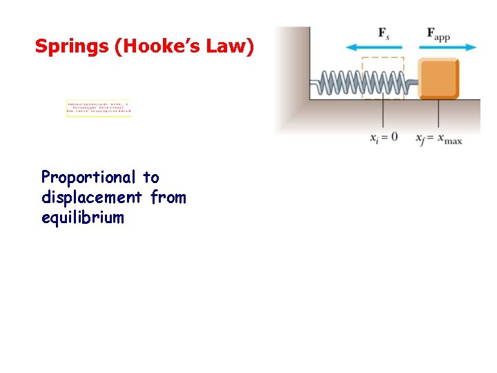 Springs (Hooke’s Law) Proportional to displacement from equilibrium 