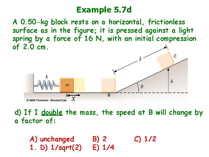 Example 5. 7 d A 0. 50 -kg block rests on a horizontal, frictionless