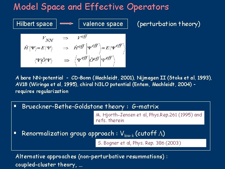 Model Space and Effective Operators Hilbert space valence space (perturbation theory) A bare NN-potential