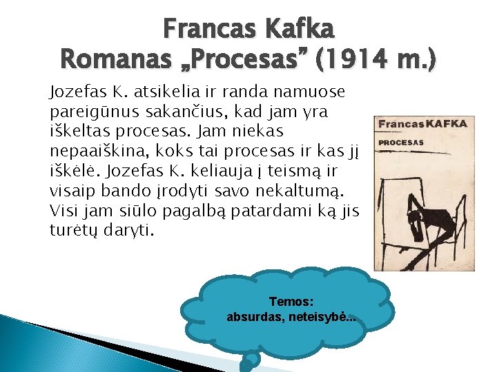 Francas Kafka Romanas „Procesas” (1914 m. ) Jozefas K. atsikelia ir randa namuose pareigūnus