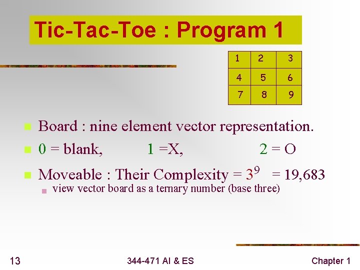 Tic-Tac-Toe : Program 1 2 3 4 5 6 7 8 9 n Board