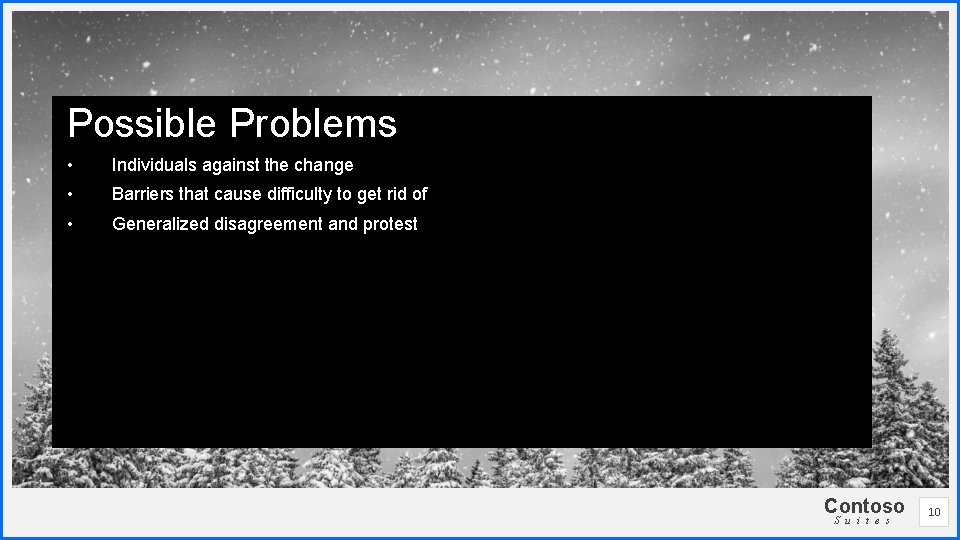 Possible Problems • Individuals against the change • Barriers that cause difficulty to get