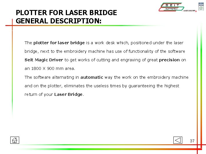 PLOTTER FOR LASER BRIDGE GENERAL DESCRIPTION: The plotter for laser bridge is a work