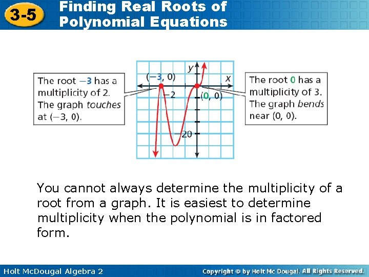 3 -5 Finding Real Roots of Polynomial Equations You cannot always determine the multiplicity