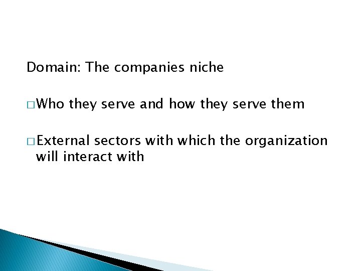 Domain: The companies niche � Who they serve and how they serve them �