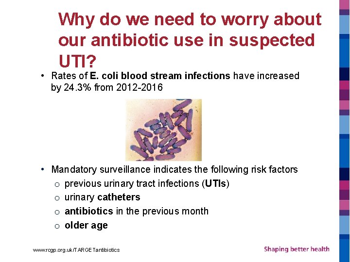 Why do we need to worry about our antibiotic use in suspected UTI? •