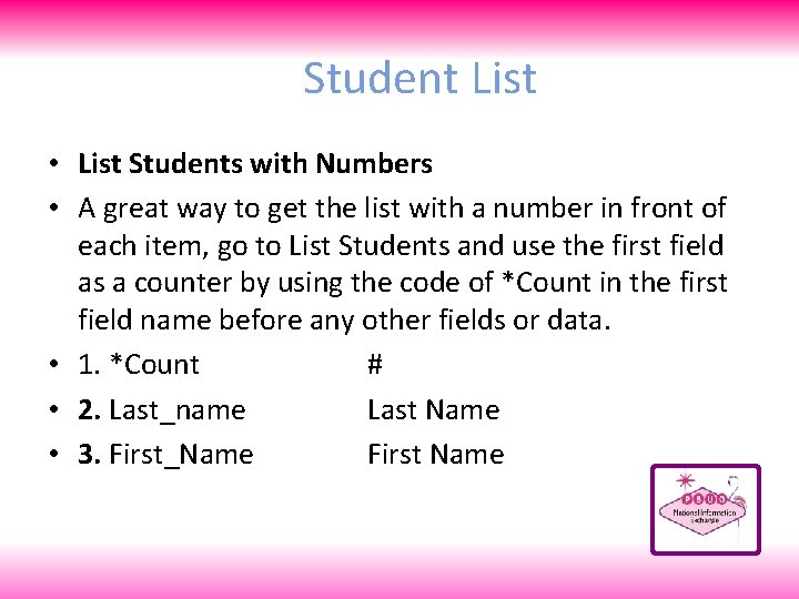 Student List • List Students with Numbers • A great way to get the