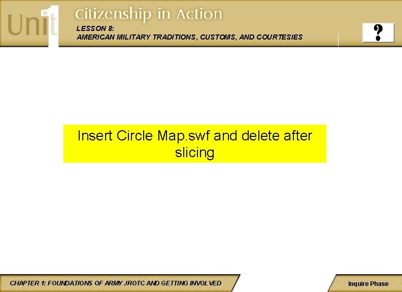 LESSON 8: AMERICAN MILITARY TRADITIONS, CUSTOMS, AND COURTESIES Insert Circle Map. swf and delete