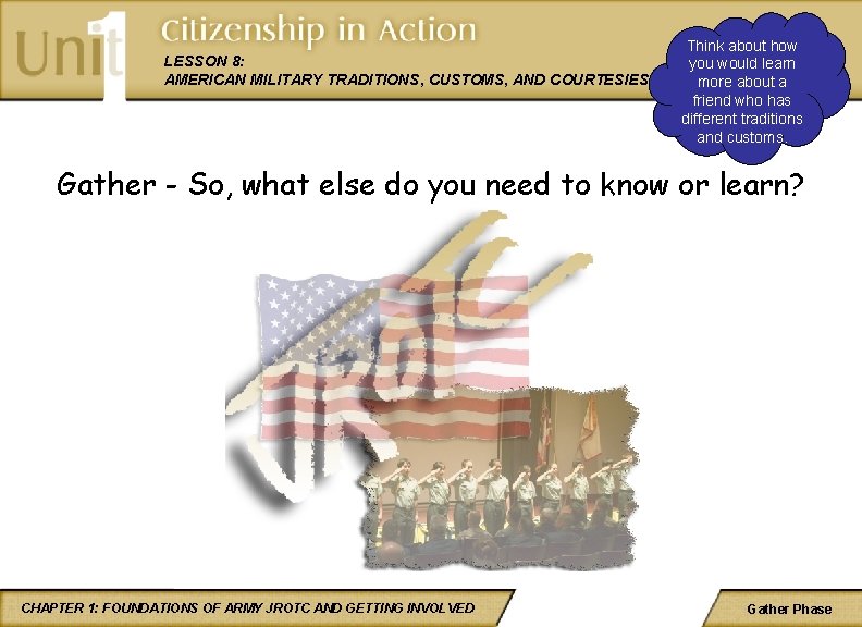 LESSON 8: AMERICAN MILITARY TRADITIONS, CUSTOMS, AND COURTESIES Think about how you would learn