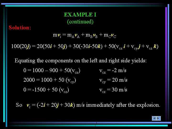 Solution: EXAMPLE I (continued) mvi = m. Av. A + m. Bv. B +