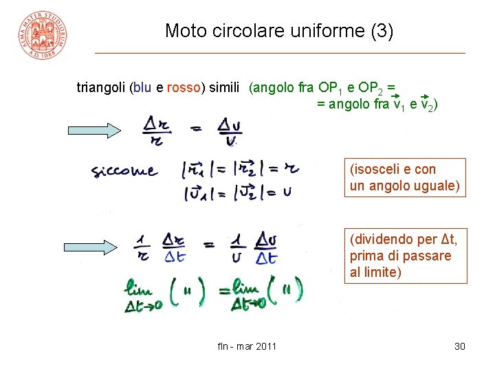 Moto circolare uniforme (3) triangoli (blu e rosso) simili (angolo fra OP 1 e