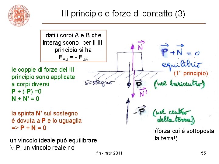 III principio e forze di contatto (3) dati i corpi A e B che