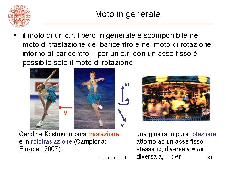 Moto in generale • il moto di un c. r. libero in generale è