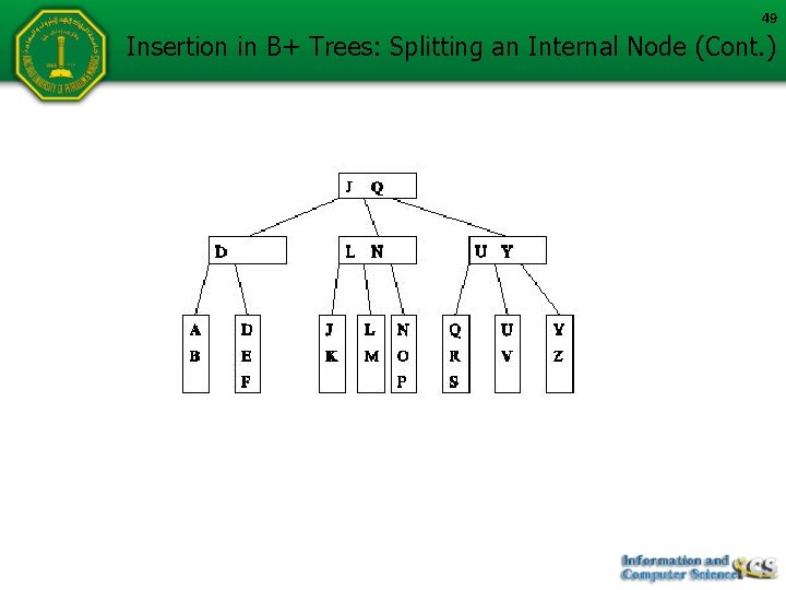 49 Insertion in B+ Trees: Splitting an Internal Node (Cont. ) 