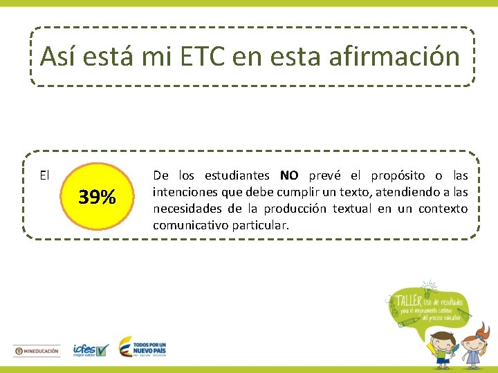 Así está mi ETC en esta afirmación El 39% De los estudiantes NO prevé