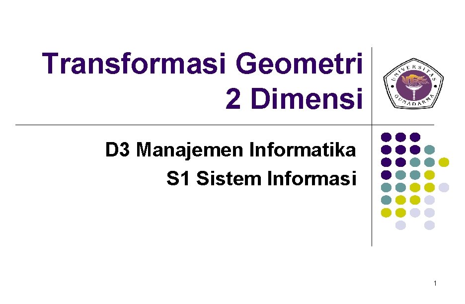Transformasi Geometri 2 Dimensi D 3 Manajemen Informatika S 1 Sistem Informasi 1 
