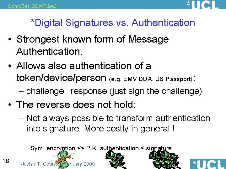 Comp. Sec COMPGA 01 *Digital Signatures vs. Authentication • Strongest known form of Message