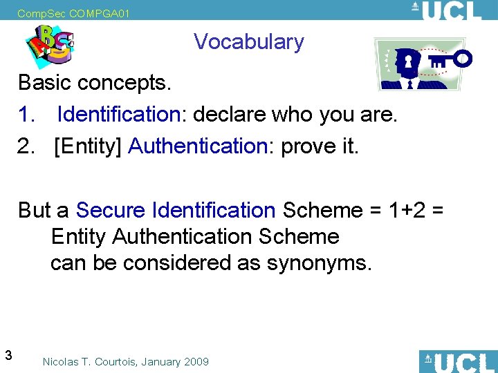 Comp. Sec COMPGA 01 Vocabulary Basic concepts. 1. Identification: declare who you are. 2.