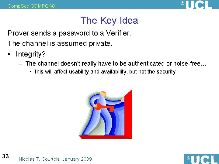 Comp. Sec COMPGA 01 The Key Idea Prover sends a password to a Verifier.