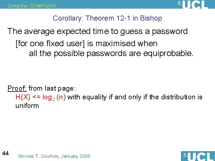 Comp. Sec COMPGA 01 Corollary: Theorem 12 -1 in Bishop The average expected time