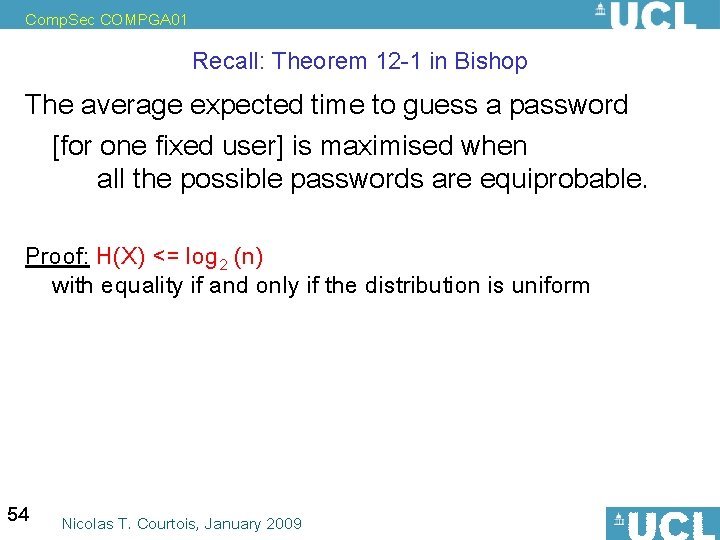 Comp. Sec COMPGA 01 Recall: Theorem 12 -1 in Bishop The average expected time