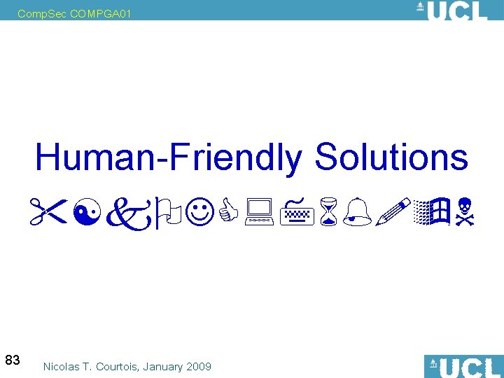 Comp. Sec COMPGA 01 Human-Friendly Solutions 83 Nicolas T. Courtois, January 2009 