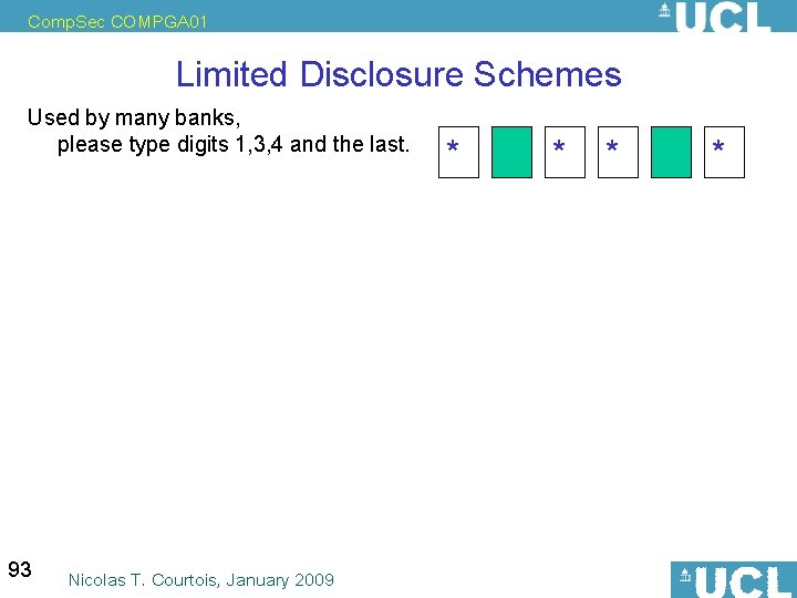 Comp. Sec COMPGA 01 Limited Disclosure Schemes Used by many banks, please type digits