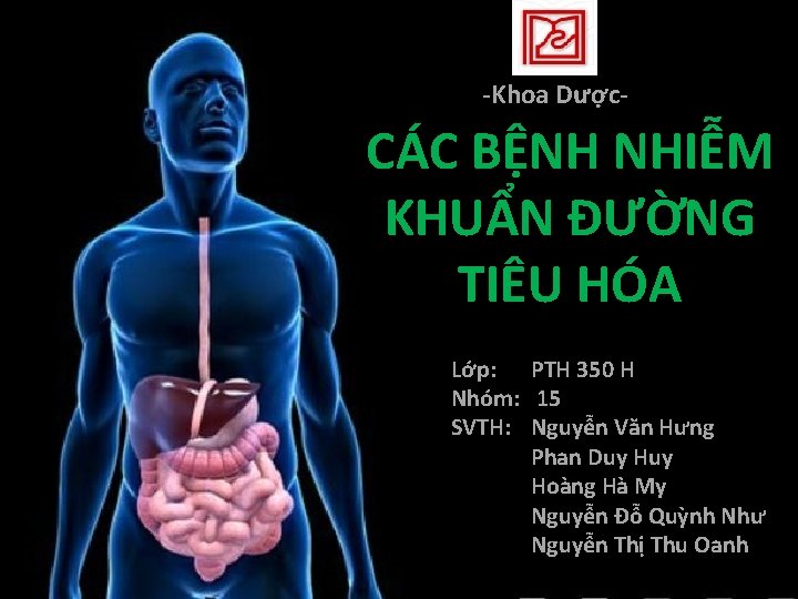 -Khoa Dược- CÁC BỆNH NHIỄM KHUẨN ĐƯỜNG TIÊU HÓA Lớp: PTH 350 H Nhóm: