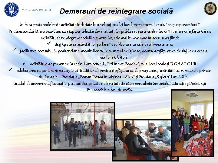 Demersuri de reintegrare socială În baza protocoalelor de activitate încheiate la nivel național și