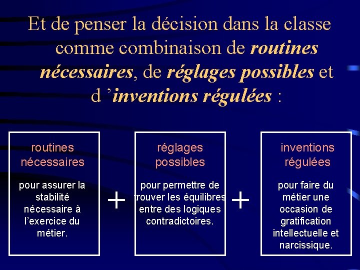 Et de penser la décision dans la classe comme combinaison de routines nécessaires, de