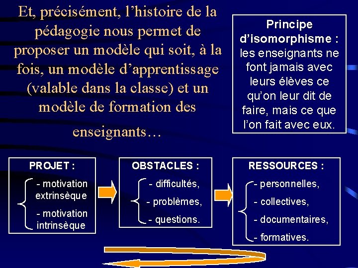 Et, précisément, l’histoire de la pédagogie nous permet de proposer un modèle qui soit,