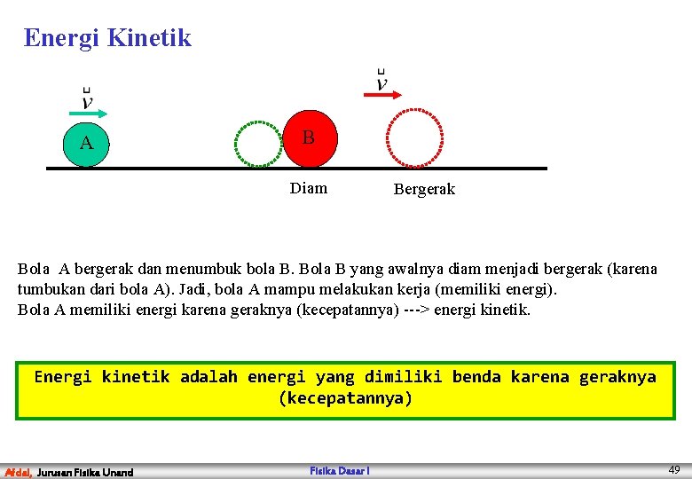 Energi Kinetik A B Diam Bergerak Bola A bergerak dan menumbuk bola B. Bola