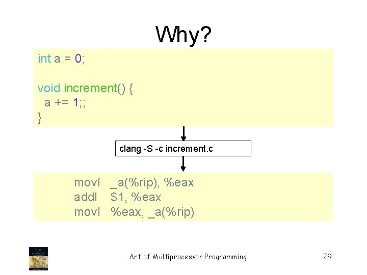 Why? int a = 0; void increment() { a += 1; ; } clang