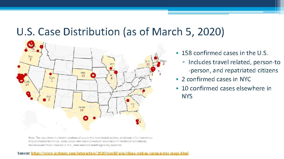 U. S. Case Distribution (as of March 5, 2020) • 158 confirmed cases in