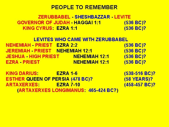 PEOPLE TO REMEMBER ZERUBBABEL - SHESHBAZZAR - LEVITE GOVERNOR OF JUDAH - HAGGAI 1: