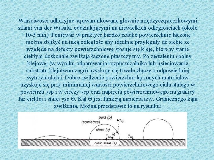 Właściwości adhezyjne są uwarunkowane głównie międzycząsteczkowymi siłami van der Wasala, oddziałującymi na niewielkich odległościach