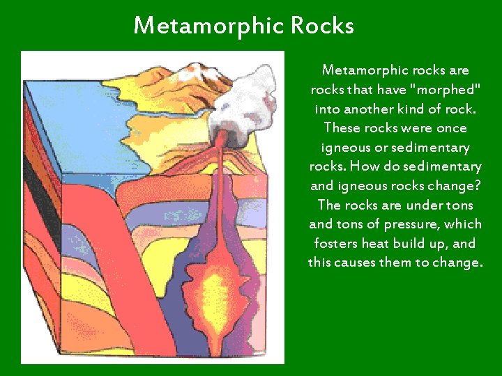 Metamorphic Rocks Metamorphic rocks are rocks that have "morphed" into another kind of rock.