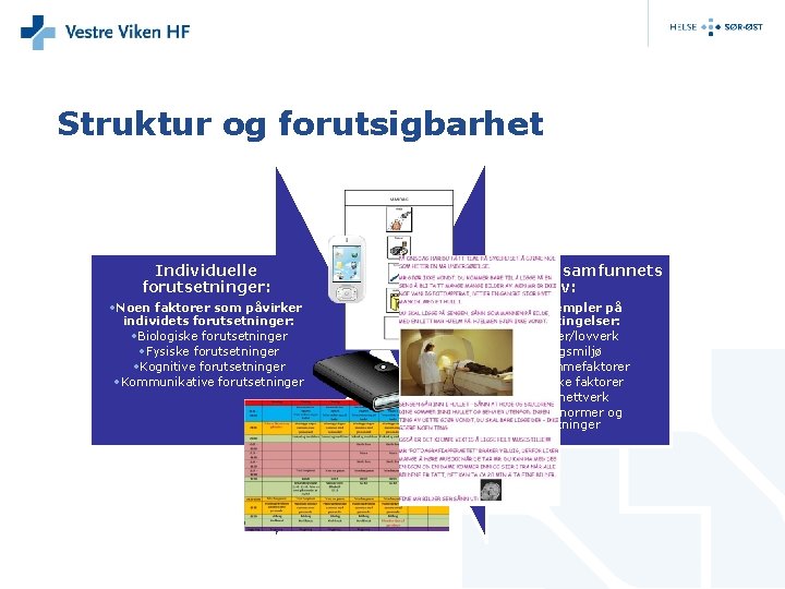 Struktur og forutsigbarhet Individuelle forutsetninger: Miljøets eller samfunnets krav: • Noen faktorer som påvirker