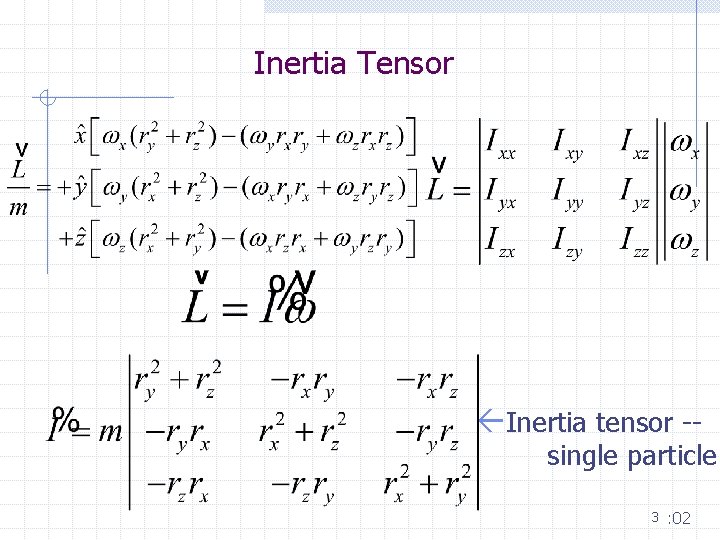 Inertia Tensor ßInertia tensor -- single particle 3 : 02 