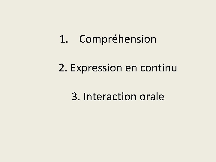 1. Compréhension 2. Expression en continu 3. Interaction orale 