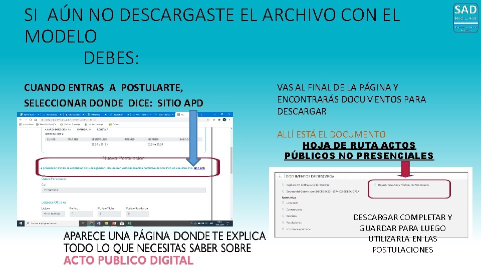 SI AÚN NO DESCARGASTE EL ARCHIVO CON EL MODELO DEBES: CUANDO ENTRAS A POSTULARTE,