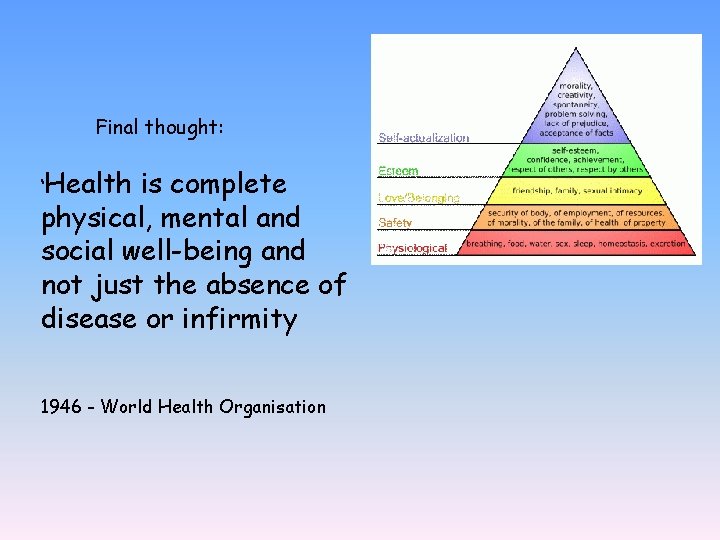 Final thought: ‘Health is complete physical, mental and social well-being and not just the
