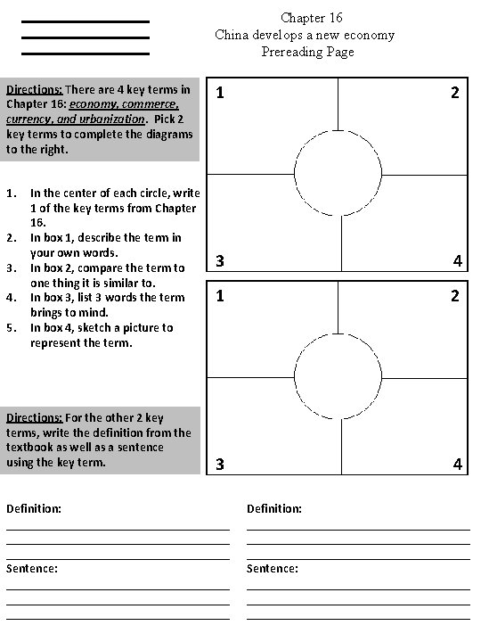 Chapter 16 China develops a new economy Prereading Page Directions: There are 4 key