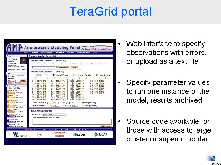 Tera. Grid portal • Web interface to specify observations with errors, or upload as