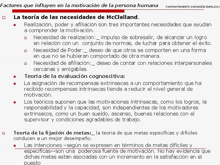 Factores que influyen en la motivación de la persona humana o La teoría de