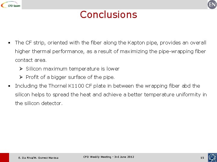 Conclusions § The CF strip, oriented with the fiber along the Kapton pipe, provides
