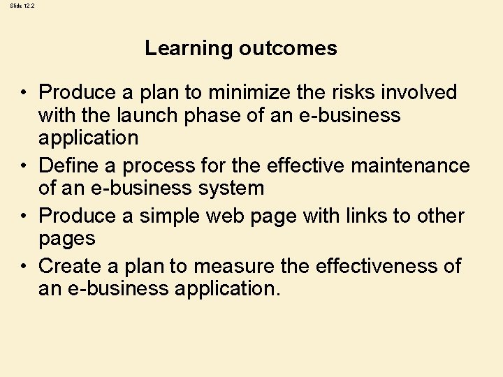 Slide 12. 2 Learning outcomes • Produce a plan to minimize the risks involved