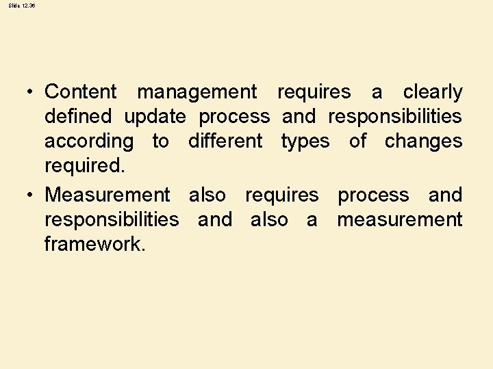 Slide 12. 36 • Content management requires a clearly defined update process and responsibilities